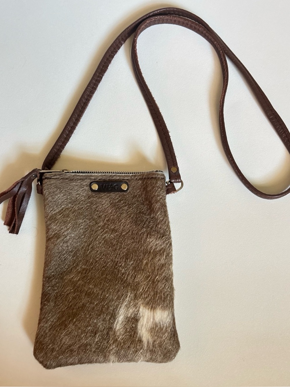 WG Natural Cowhide Crossbody Long Wallet Bag
